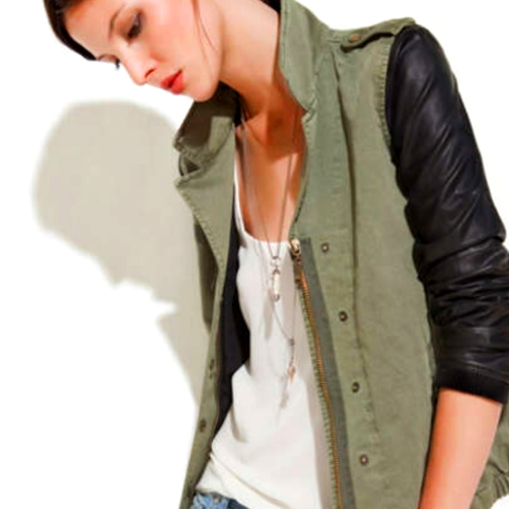 Forever 21 olive green jacket with faux leather sleeves